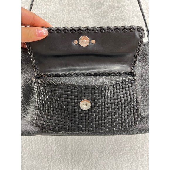 Brighton Womens Shoulder Bag Black Leather Magnetic Basket Weave S - Picture 5 of 12